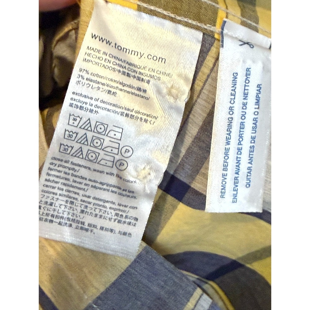 Tommy Hilfiger Men's XL Plaid Button-Down Shirt Yellow Blue‎ Cotton - Picture 4 of 10